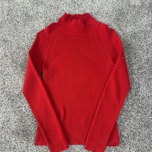 Vintage Laura Ashley Vibrant Red Turtleneck Sweater 100% cotton // SMALL